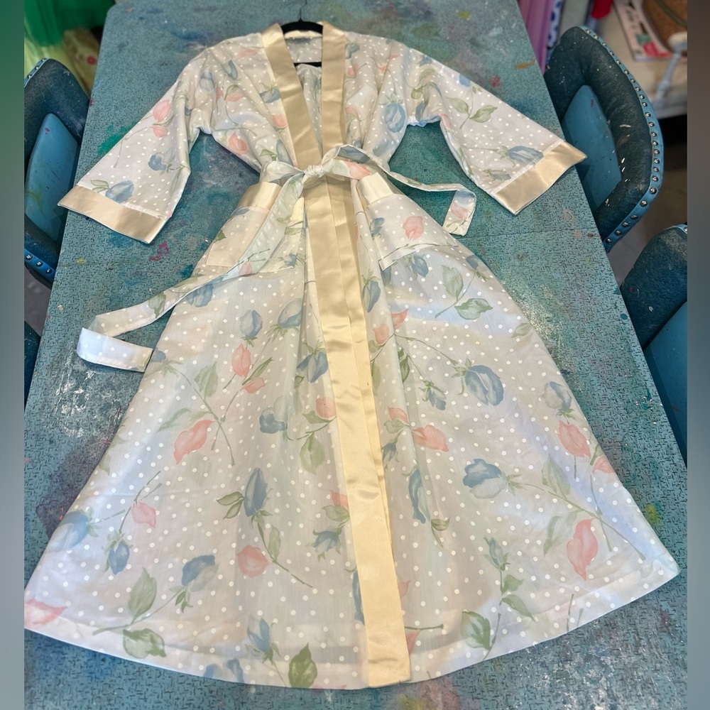 Vintage Pastel Floral and Polka Dot Robe